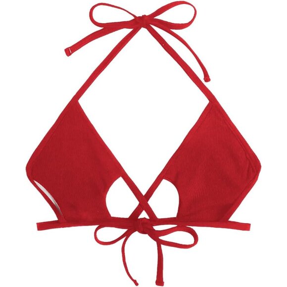 🆕Women's Red Cut Out Tie Knot Halter Swimwear Triangle Bikini Top - Picture 2 of 6
